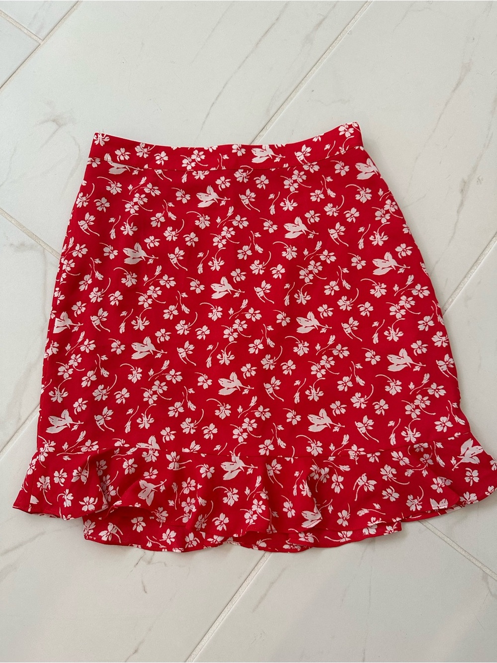 Red Floral Ruffle Mini Skirt